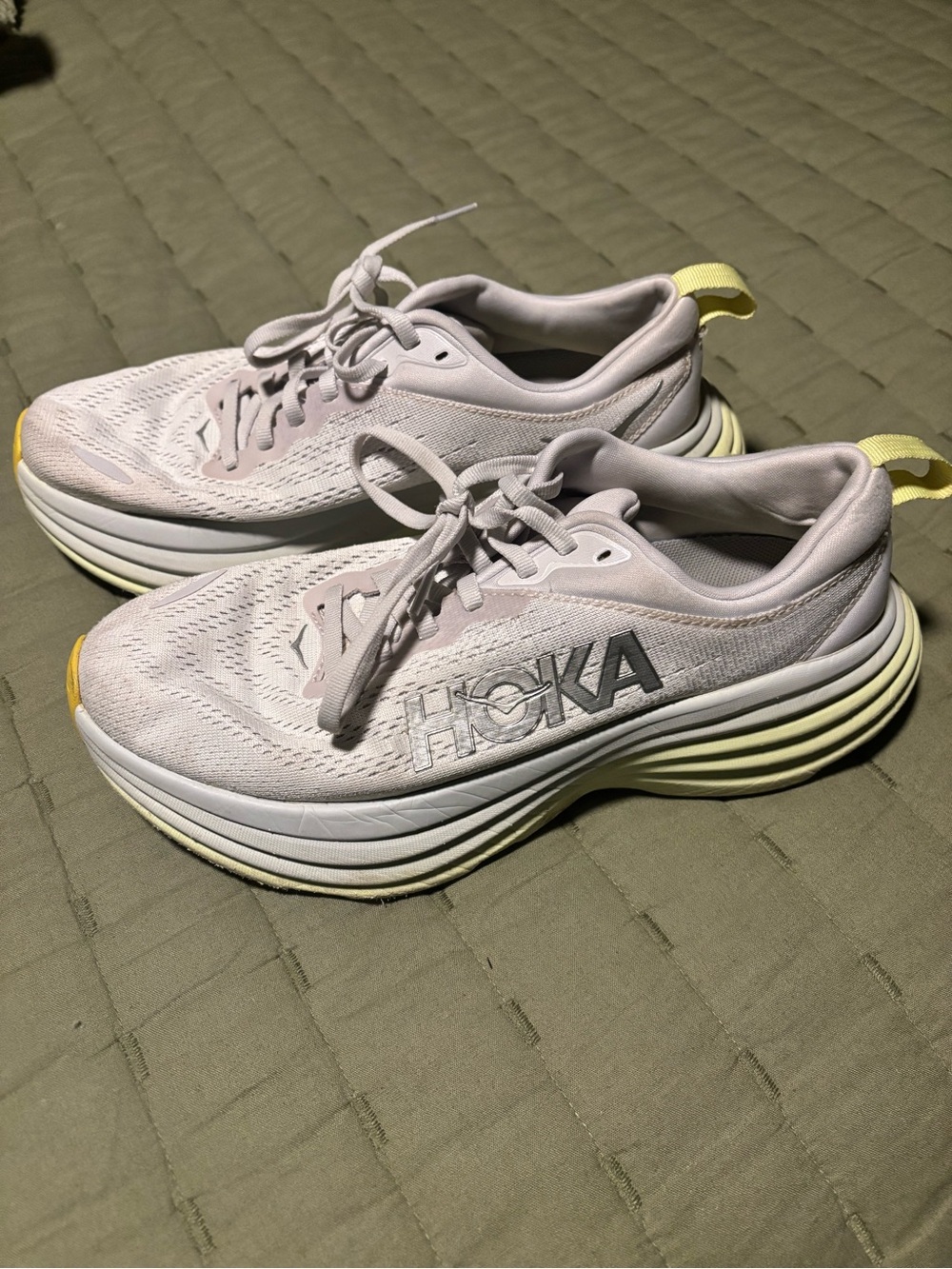 HOKA Women's Lightweight Running Shoes in Light Grey and Yellow